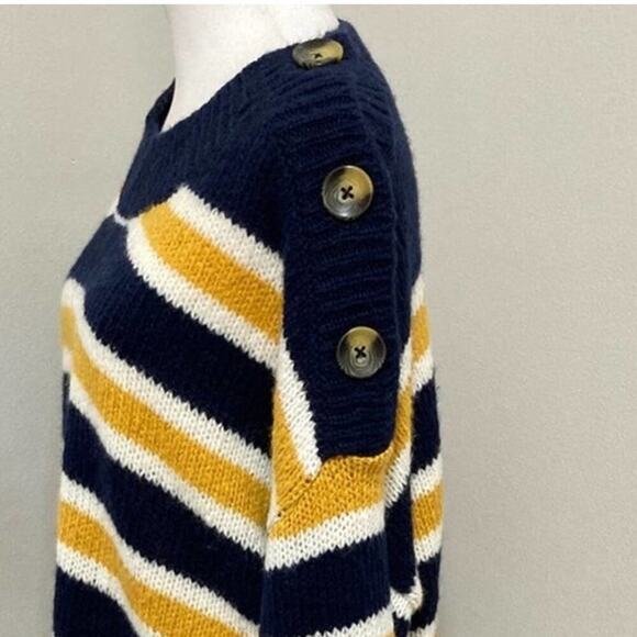 BP. Caitly Striped Sweater NEW size XL Navy White Yellow Crewneck Button Detail - Picture 3 of 9